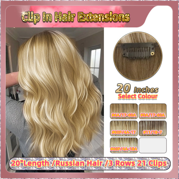 20'' Clip In Hair Extensions 3 Rows 21 Clips Standard Full Head（Blonde）