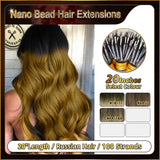 20" Ombre Nano Bead Hair Extensions 100 Stands Full Head (Dark Brown To Blonde）