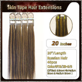 20" 40 Pieces (20 Sandwiches) Ombre Skin Tape Hair Extensions(Dark Brown To Blond）