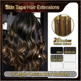 20" 40 Pieces (20 Sandwiches) Ombre Skin Tape Hair Extensions(Dark Brown To Blond）