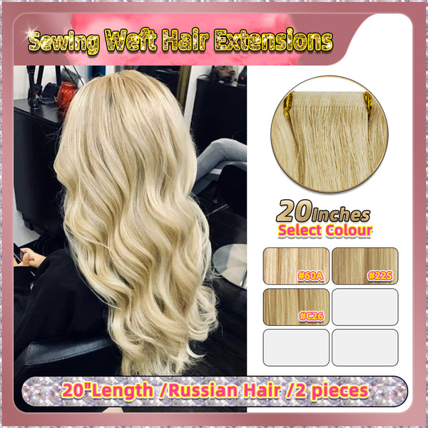 20'' Sewing Weft Hair Extensions  2 Strips Standard Full Head  (Blonde）