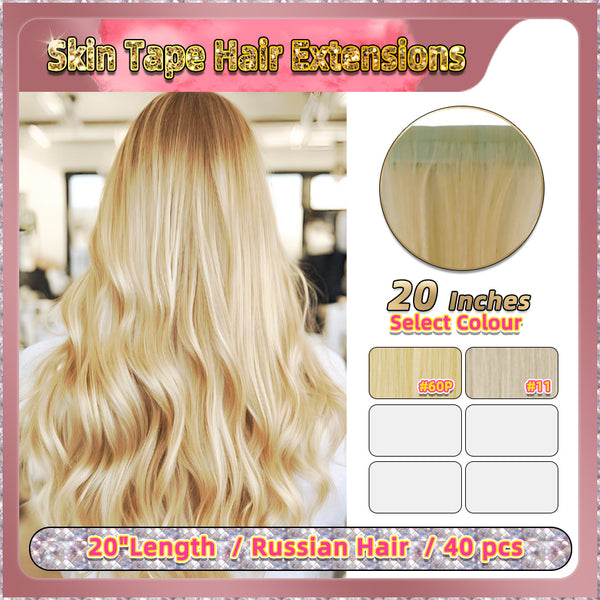 20''  Skin Tape Hair Extensions  40 PCs  Standard Full Head (Blonde）