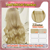 22'' Russian Hair On Blonde Range Invisi Weft Hair Extensions 2 Strips Standard Full Head  28