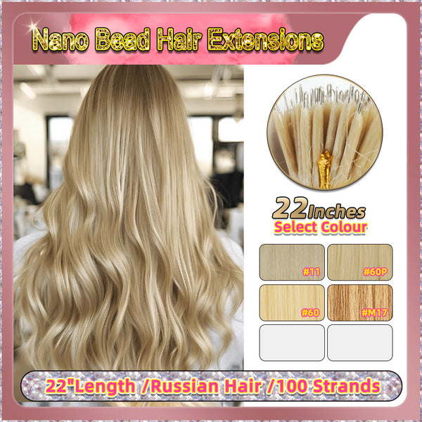 22" Nano Bead Hair Extensions 100 Stands Full Head (Blonde）