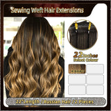 22‘’ Sewing Weft Hair Extensions  2 Strips Standard Full Head (Black To Blond）