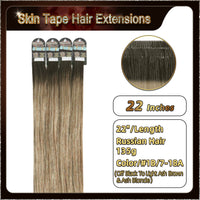 22" 40 Pieces (20 Sandwiches) Ombre Skin Tape Hair Extensions(Dark Brown To Blonde）