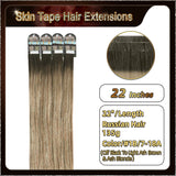 22" 40 Pieces (20 Sandwiches) Ombre Skin Tape Hair Extensions(Dark Brown To Blonde）