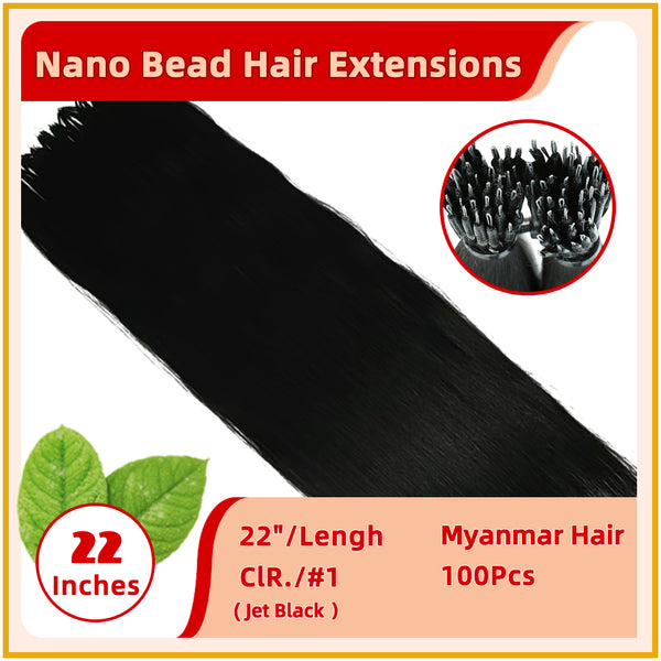 22" #2/3  100 Strands  European Hair Nano Bead Hair Extensions Darkest Brown Mix Darker Brown