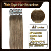 22" 40 Pieces (20 Sandwiches) Ombre Skin Tape Hair Extensions(Dark Brown To Blonde）