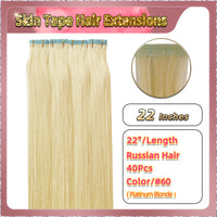 22''  Skin Tape Hair Extensions  40 PCs  Standard Full Head (Blonde）