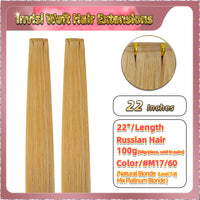 22'' Invisi Weft Hair Extensions  2 Strips Standard Full Head  (Blonde）