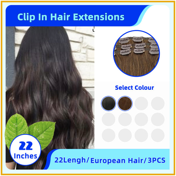 22" 3PCS Invisiable 21 Stainless Steel European Hair Clip In Hair Extensions