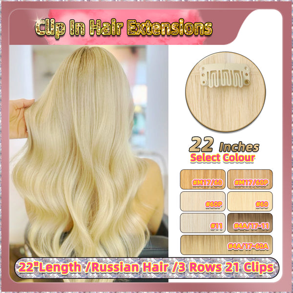 22'' Clip In Hair Extensions 3 Rows 21 Clips Standard Full Head（Blonde）