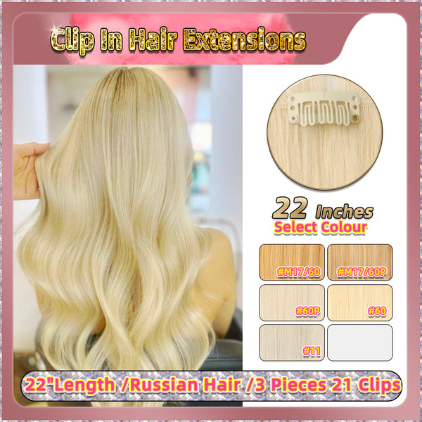 22'' Clip In Hair Extensions 3 Pieces 21 Clips Standard Full Head（Blonde）