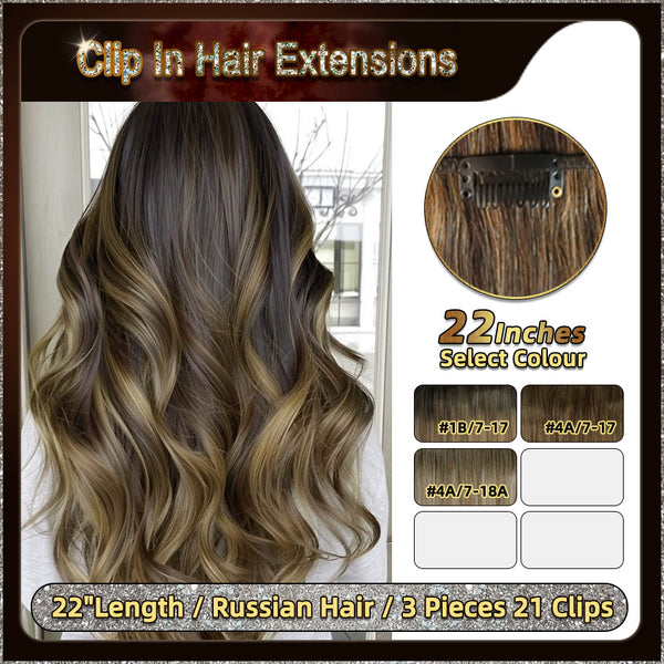 22'' Ombre Clip In Hair Extensions 3 Pieces 21 Clips Standard Full Head(Dark Brown To Blonde）