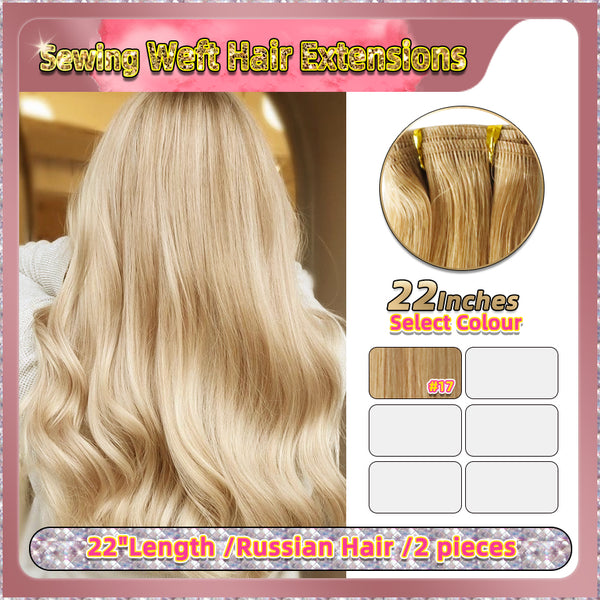 22'' Sewing Weft Hair Extensions  2 Strips Standard Full Head  (Blond）