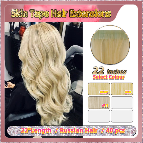 22''  Skin Tape Hair Extensions  40 PCs  Standard Full Head (Blonde）