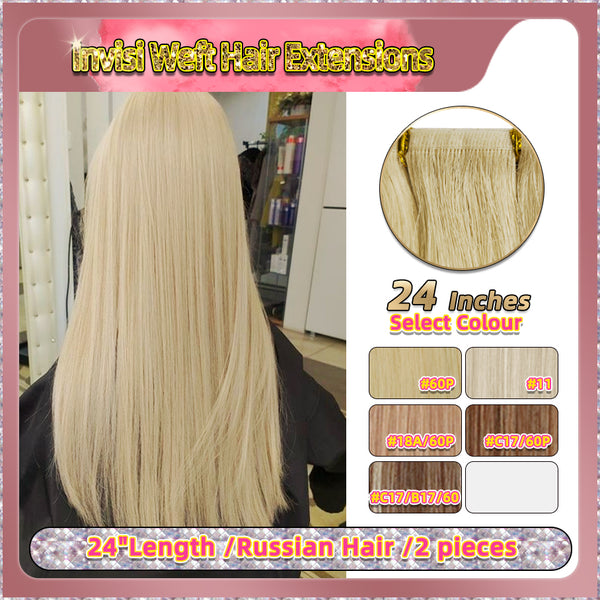 24'' Invisi Weft Hair Extensions  2 Strips Standard Full Head  (Blonde）