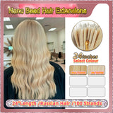 24" Nano Bead Hair Extensions 100 Stands Full Head (Blond）