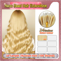 24'' Russian Hair On Blonde Range Nano Bead Hair Extensions Standard Full Head  26