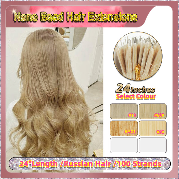 24" Nano Bead Hair Extensions 100 Stands Full Head (Blonde）