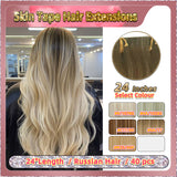 24''  Skin Tape Hair Extensions  40 PCs  Standard Full Head (Blond）