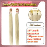 24'' Sewing Weft Hair Extensions  2 Strips Standard Full Head  (Blond）