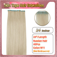 24''  Skin Tape Hair Extensions  40 PCs  Standard Full Head (Blonde）