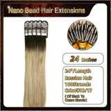 24" Ombre Nano Bead Hair Extensions 100 Stands Full Head (Dark Brown To Blonde）