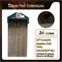 24'' Ombre Clip In Hair Extensions 3 Pieces 21 Clips Standard Full Head(Dark Brown To Blonde）