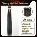 34‘’ Sewing Weft Hair Extensions  2 Strips Standard Full Head (Black）