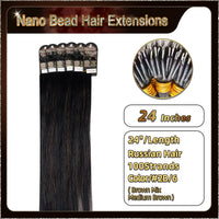 24" Ombre Nano Bead Hair Extensions 100 Stands Full Head (Dark Brown To Blonde）