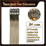 24" Ombre Nano Bead Hair Extensions 100 Stands Full Head (Dark Brown To Blonde）