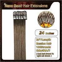 24" Ombre Nano Bead Hair Extensions 100 Stands Full Head (Dark Brown To Blonde）