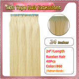 24''  Skin Tape Hair Extensions  40 PCs  Standard Full Head (Blonde）