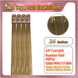 24''  Skin Tape Hair Extensions  40 PCs  Standard Full Head (Blonde）