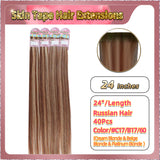 24''  Skin Tape Hair Extensions  40 PCs  Standard Full Head (Blonde）