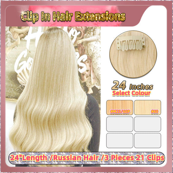 24'' Clip In Hair Extensions 3 Pieces 21 Clips Standard Full Head（Blonde）