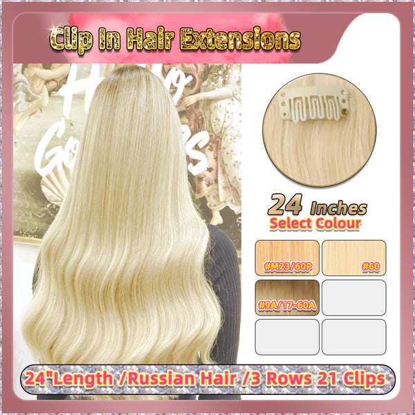 24'' Clip In Hair Extensions 3 Rows 21 Clips Standard Full Head（Blonde）