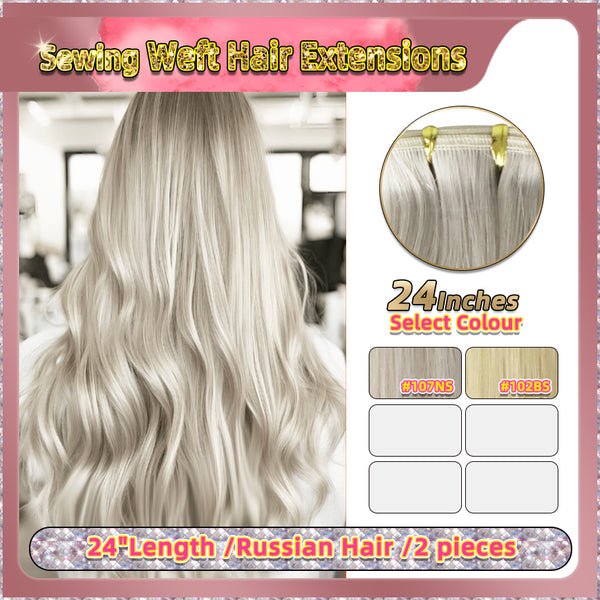 24'' Sewing Weft Hair Extensions  2 Strips Standard Full Head  (Blond）