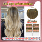 24''  Skin Tape Hair Extensions  40 PCs  Standard Full Head (Blonde）