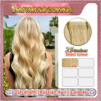 25'' Russian Hair On Blonde Range Invisi Weft Hair Extensions 2 Strips Standard Full Head  26