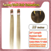 25" Sewing Weft Hair Extensions  2 Strips Standard Full Head  (Blond）