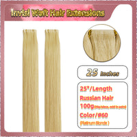 25'' Invisi Weft Hair Extensions  2 Strips Standard Full Head  (Blonde）