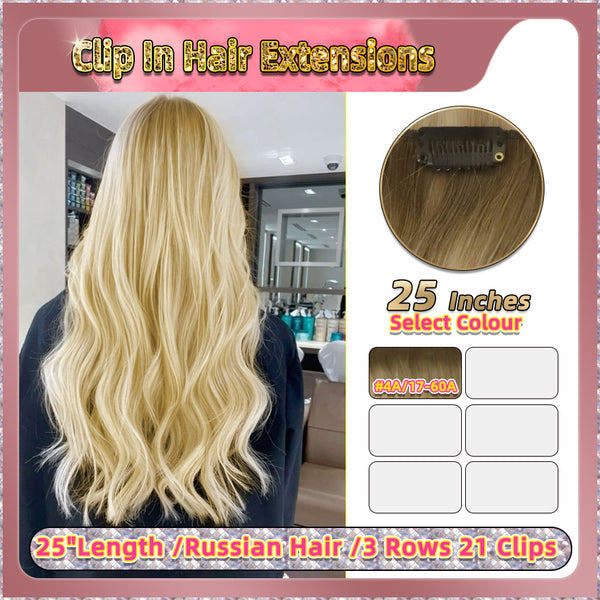 25'' Clip In Hair Extensions 3 Rows 21 Clips Standard Full Head（Blonde）