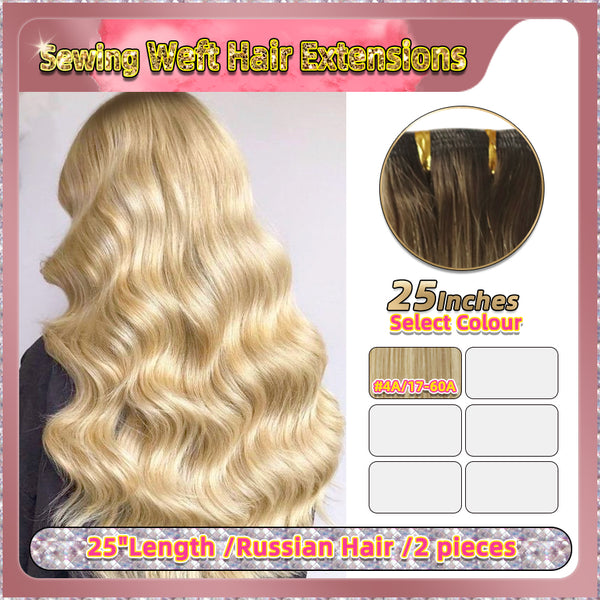 25" Sewing Weft Hair Extensions  2 Strips Standard Full Head  (Blond）