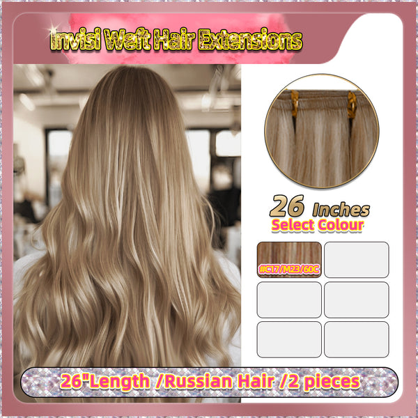 26'' Invisi Weft Hair Extensions  2 Strips Standard Full Head  (Blonde）
