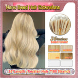 26" Nano Bead Hair Extensions 100 Stands Full Head (Blond）