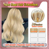 26" Nano Bead Hair Extensions 100 Stands Full Head (Blond）