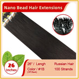 26" #1B 100 Strands Virgin Hair Nano Bead Hair Extensions
